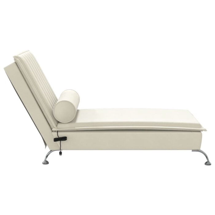 Chaise longue de massage avec traversin crème velours – Image 3