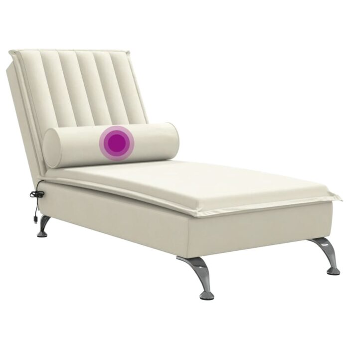 Chaise longue de massage avec traversin crème velours – Image 5
