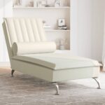 Chaise longue de massage avec traversin crème velours