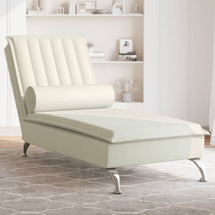 Chaise longue de massage avec traversin crème velours