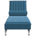 Chaise longue de massage avec traversin bleu velours – Image 2