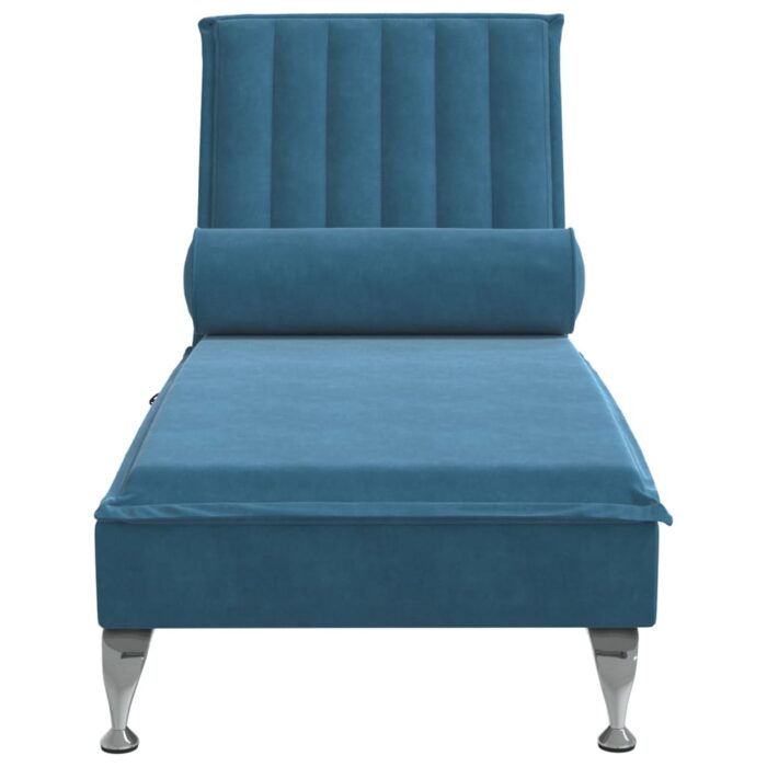 Chaise longue de massage avec traversin bleu velours – Image 2