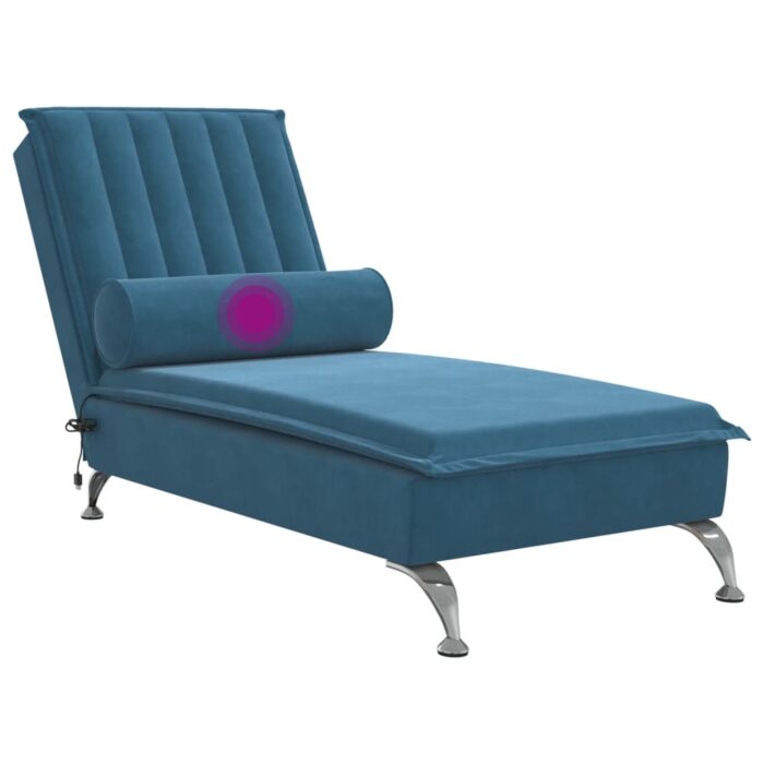 Chaise longue de massage avec traversin bleu velours – Image 5
