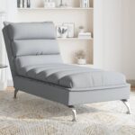 Chaise longue avec coussins gris clair tissu
