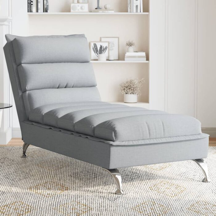Chaise longue avec coussins gris clair tissu – Image 1
