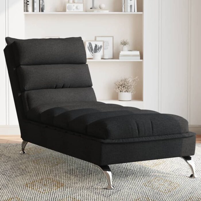 Chaise longue avec coussins noir tissu – Image 1
