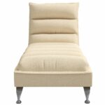 Chaise longue avec coussins crème tissu – Image 2