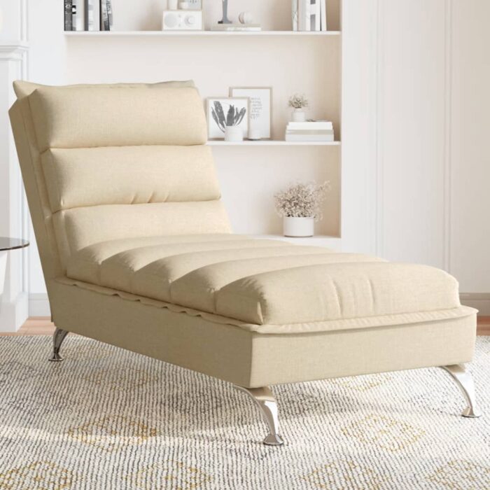 Chaise longue avec coussins crème tissu – Image 1