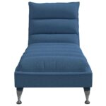 Chaise longue avec coussins bleu tissu – Image 2