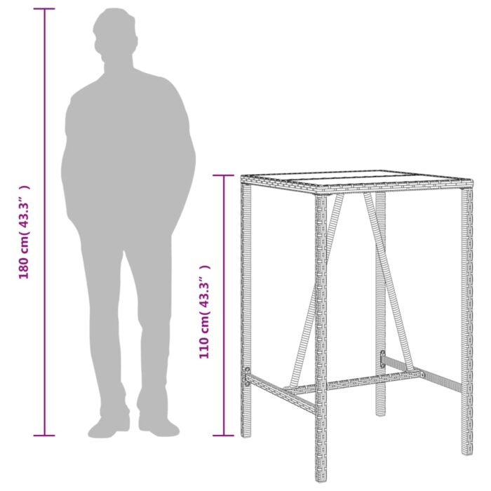 Table de bar d’extérieur marron 70x70x110 cm résine tressée – Image 8