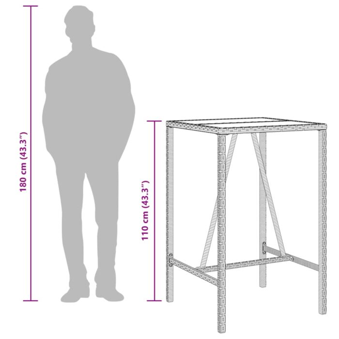 Table de bar d’extérieur gris 70x70x110 cm poly rotin – Image 8