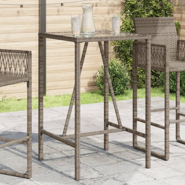 Table de bar d’extérieur gris 70x70x110 cm poly rotin – Image 1