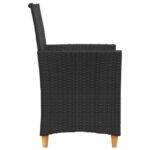 Chaises de jardin coussins lot de 2 noir résine tressée et bois – Image 4