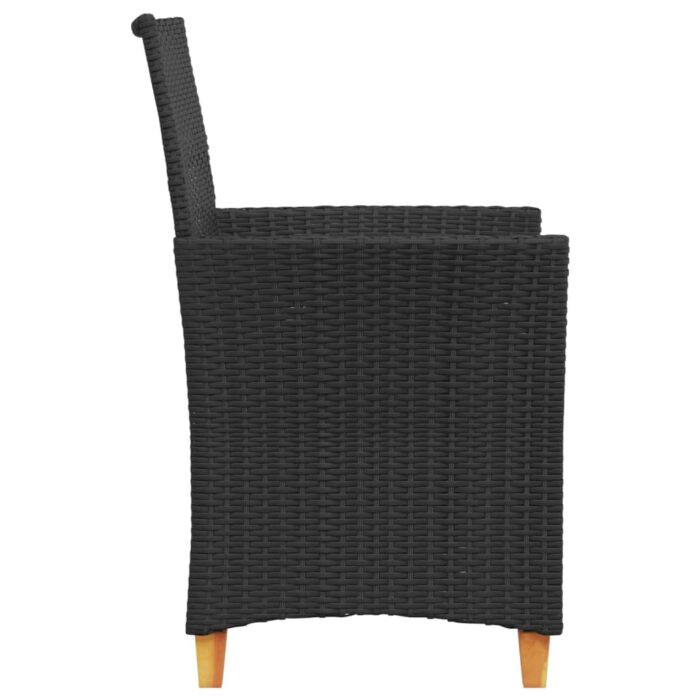 Chaises de jardin coussins lot de 2 noir résine tressée et bois – Image 4