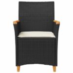 Chaises de jardin coussins lot de 2 noir résine tressée et bois – Image 3