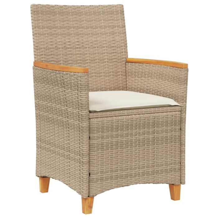 Chaises de jardin coussins lot de 2 beige résine tressée bois – Image 2