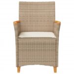 Chaises de jardin coussins lot de 2 beige résine tressée bois – Image 3