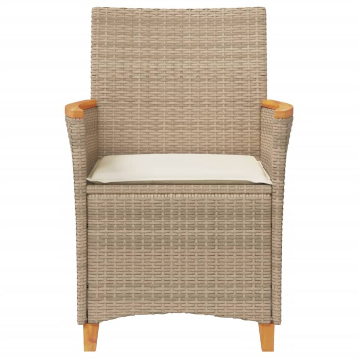 Chaises de jardin coussins lot de 2 beige résine tressée bois – Image 3