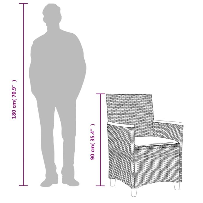 Chaises de jardin coussins lot de 2 beige résine tressée bois – Image 8