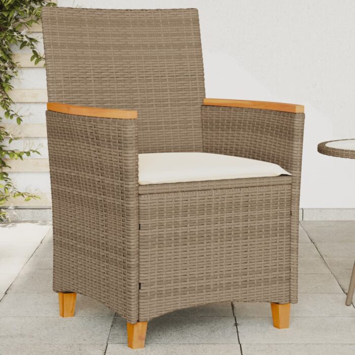 Chaises de jardin coussins lot de 2 beige résine tressée bois – Image 1