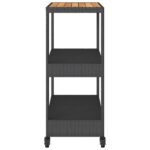 Chariot de bar 3 niveaux noir rotin et bois d'acacia massif – Image 4