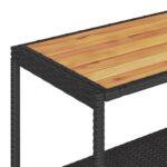 Chariot de bar 3 niveaux noir rotin et bois d'acacia massif – Image 7