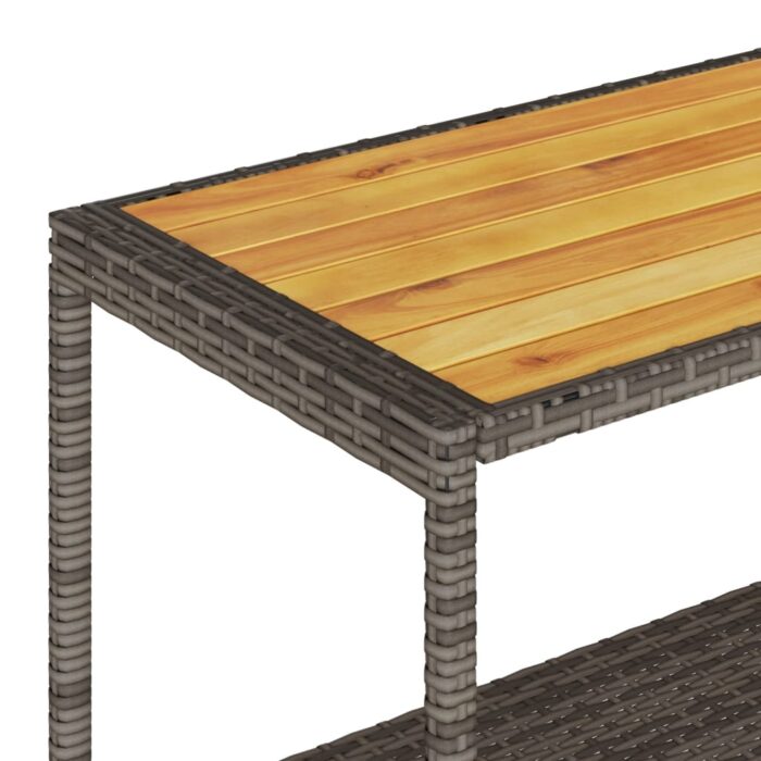 Chariot de bar 3 niveaux gris rotin et bois d'acacia massif – Image 7