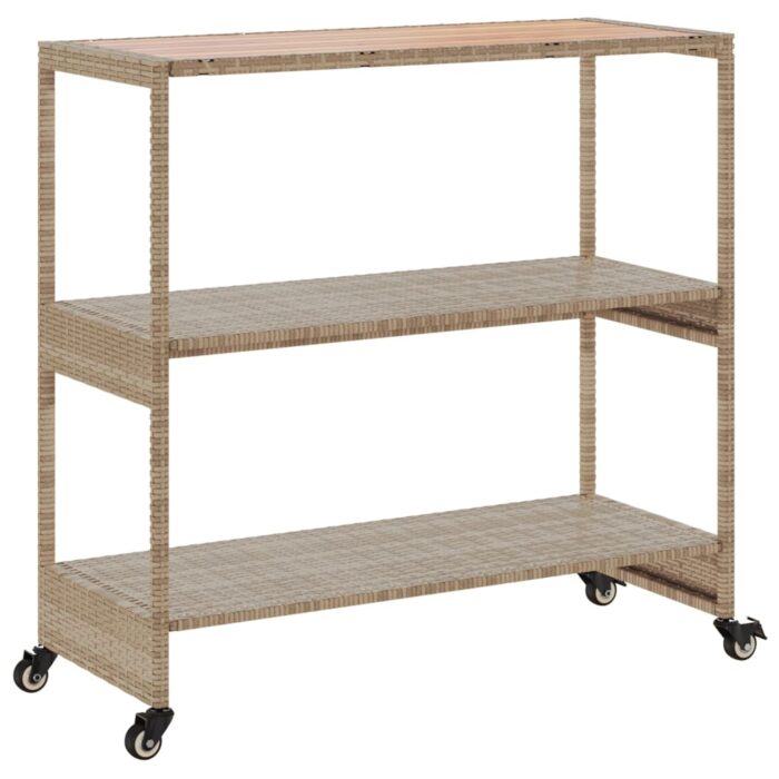 Chariot de bar 3 niveaux beige rotin et bois d'acacia massif – Image 5