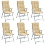Coussins de chaise à dossier haut lot de 6 beige mélangé tissu