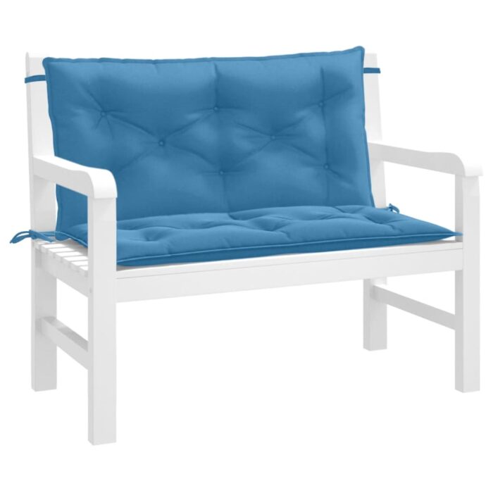 Coussins de banc de jardin lot de 2 bleu mélangé tissu – Image 1