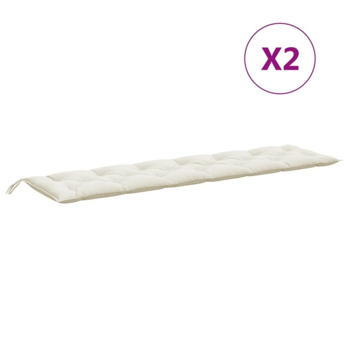 Coussins de banc de jardin lot de 2 crème mélangé tissu – Image 2