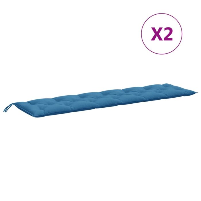 Coussins de banc de jardin lot de 2 bleu mélangé tissu – Image 2