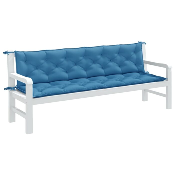 Coussins de banc de jardin lot de 2 bleu mélangé tissu – Image 1