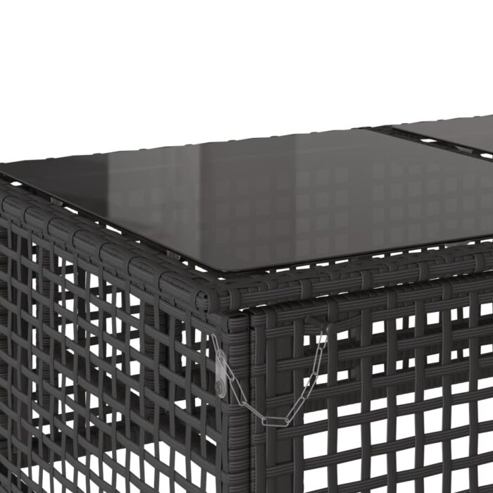 Salon de jardin avec coussins 4 pcs noir résine tressée verre – Image 11