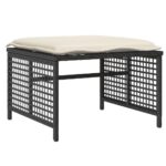 Salon de jardin avec coussins 4 pcs noir résine tressée verre – Image 4