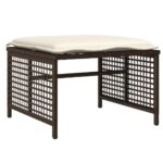 Salon de jardin avec coussins 4 pcs marron résine tressée verre – Image 4