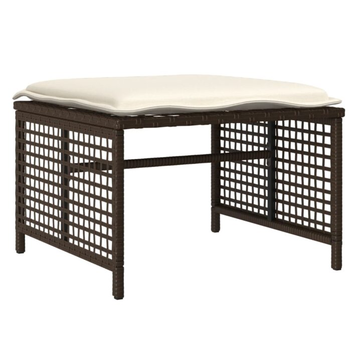 Salon de jardin avec coussins 4 pcs marron résine tressée verre – Image 4