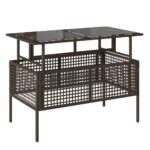 Salon de jardin avec coussins 4 pcs marron résine tressée verre – Image 6