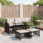 Salon de jardin avec coussins 4 pcs marron résine tressée verre