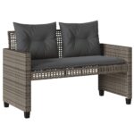 Salon de jardin avec coussins 4 pcs gris résine tressée verre – Image 2