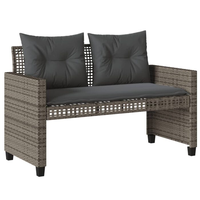 Salon de jardin avec coussins 4 pcs gris résine tressée verre – Image 2