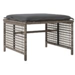 Salon de jardin avec coussins 4 pcs gris résine tressée verre – Image 4