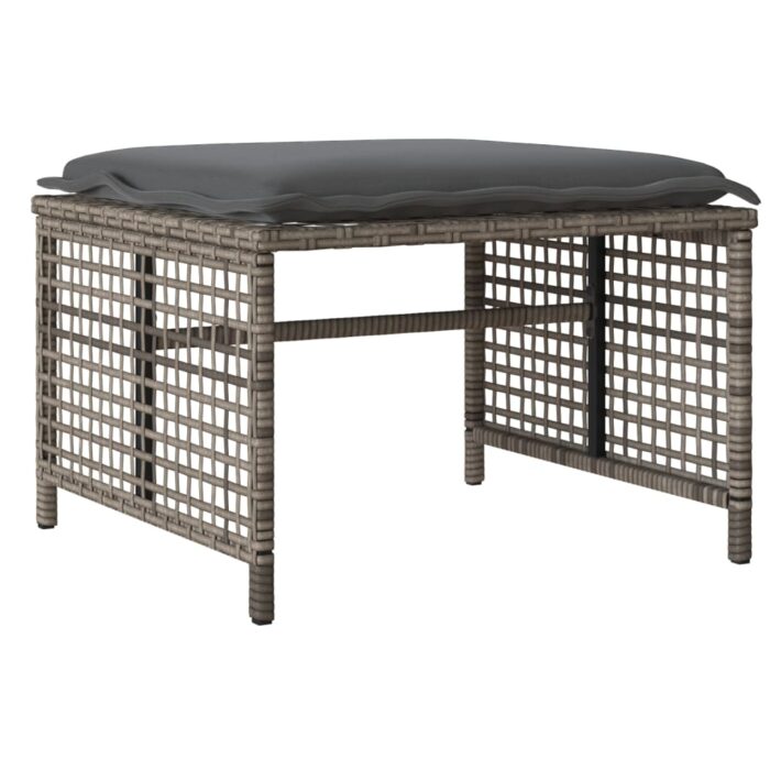 Salon de jardin avec coussins 4 pcs gris résine tressée verre – Image 4