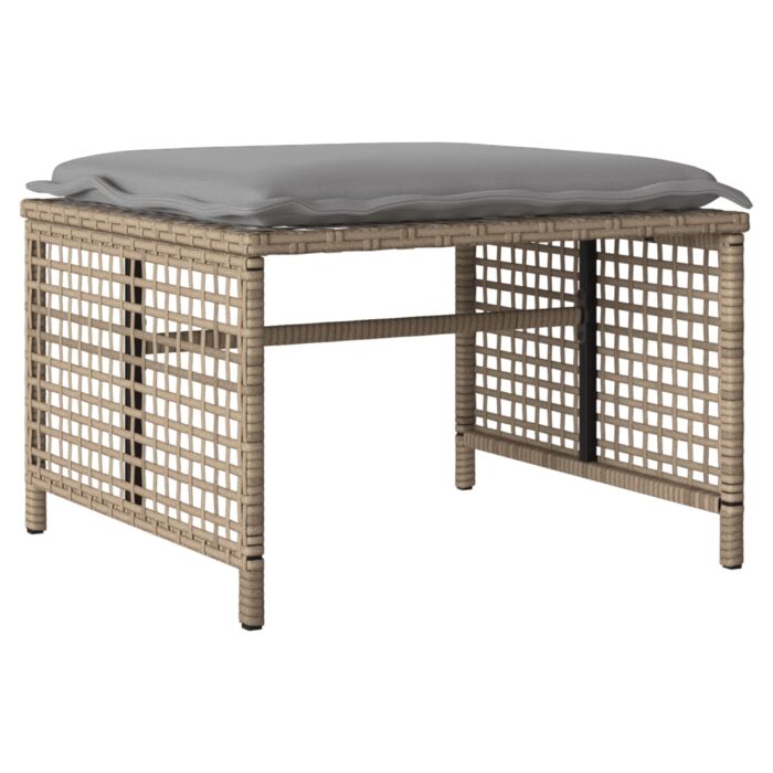 Salon de jardin avec coussins 4 pcs beige résine tressée verre – Image 4