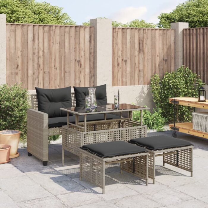 VXL8721012463929_m_en_hd_1.jpg Salon de jardin avec coussins 4 pcs gris clair poly rotin verre – Image 1
