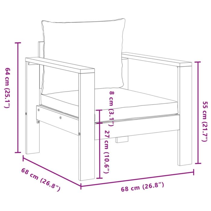 Chaise de jardin avec coussins bois massif d'acacia – Image 6