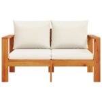 Canapé de jardin avec coussins 2 places bois massif d'acacia – Image 2