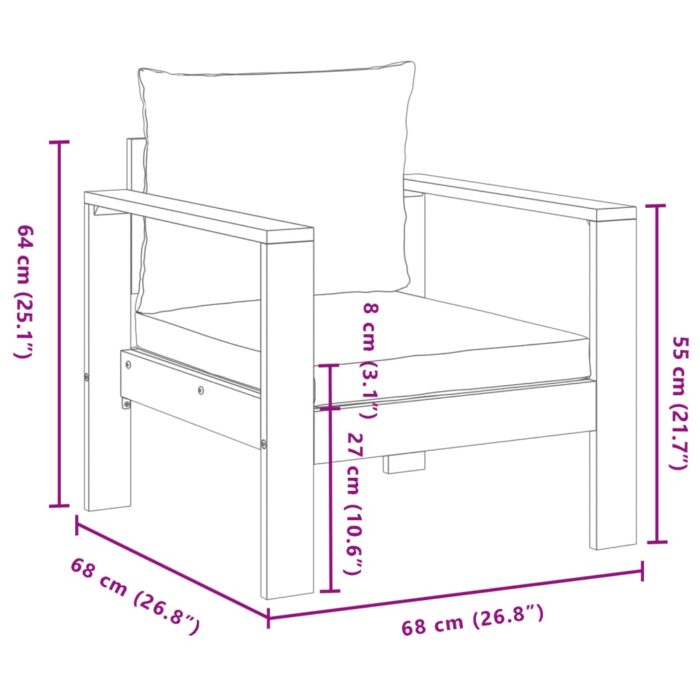 Chaise de jardin avec coussins bois massif d'acacia – Image 6