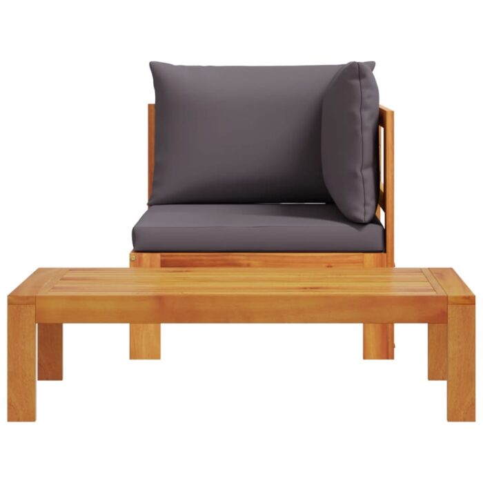 Salon de jardin avec coussins 2 pcs bois massif acacia – Image 2