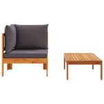 Salon de jardin avec coussins 2 pcs bois massif acacia – Image 3